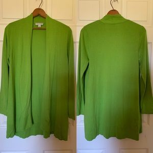 Susan Graver, lime green cardigan.